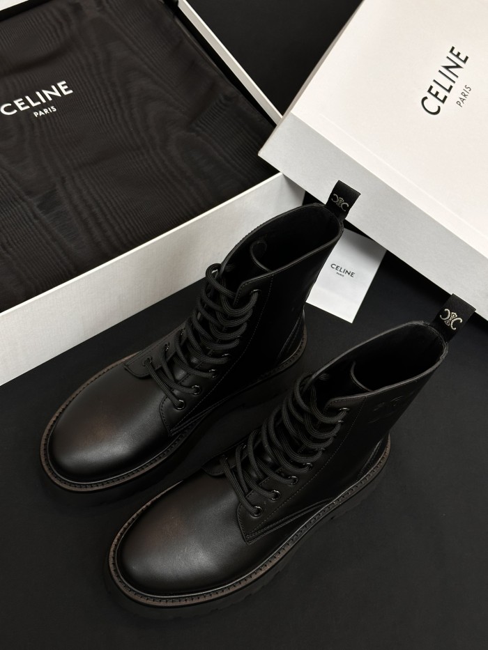 NIGO Celine Women's Spring/Fall Fashion Classic Nylon Glossy Leather Lace Up Thick Sole Martin Boots Short Boots Shoes #nigo78277