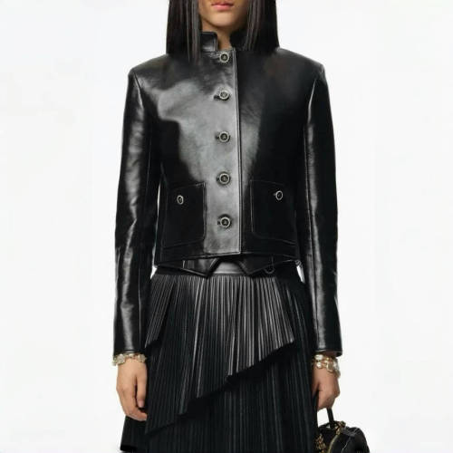 NIGO Chanel Women's Spring/Autumn Single-Breasted Sheepskin Leather Solid Color Stand-Up Collar Long Sleeve Jacket Ngvp #nigo2155