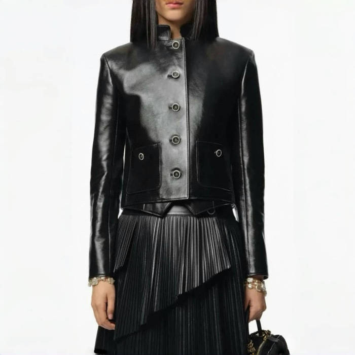 NIGO Chanel Women's Spring/Autumn Single-Breasted Sheepskin Leather Solid Color Stand-Up Collar Long Sleeve Jacket Ngvp #nigo2155