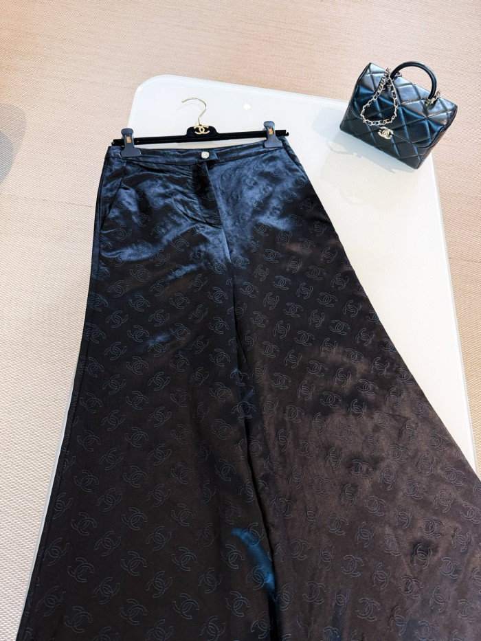 NIGO Chanel Métiers d’art Women's Spring/Autumn Fashion Classic Dark Pattern Jacquard Wide Leg Silk Casual Pants #nigo78288