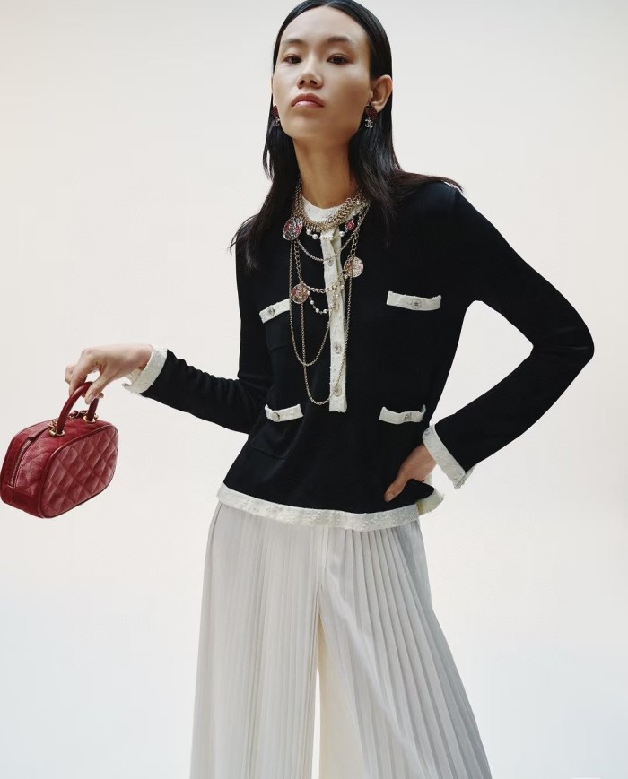 NIGO Chanel Women's Spring, Autumn, And Winter Color-Blocked Round Neck Single-Breasted Long-Sleeved Knitted Sweater Pullover Ngvp #nigo2156