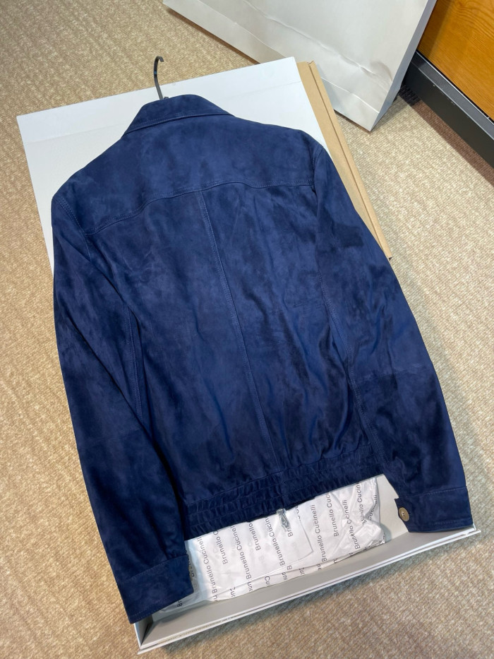 NIGO Brunello Cucinelli Men's Spring/Autumn Fashion Classic Solid Color Lapel Zipper Long Sleeve Suede Pilot Jacket #nigo78284