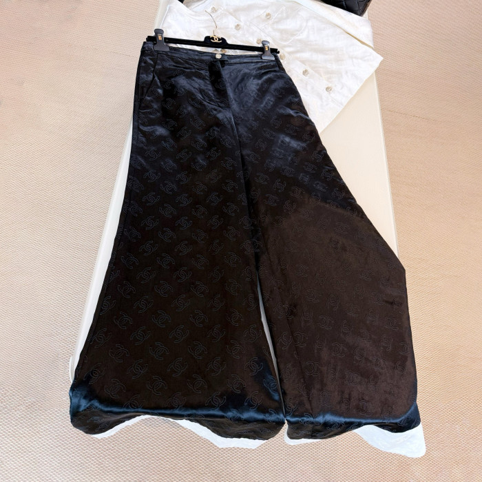 NIGO Chanel Métiers d’art Women's Spring/Autumn Fashion Classic Dark Pattern Jacquard Wide Leg Silk Casual Pants #nigo78288