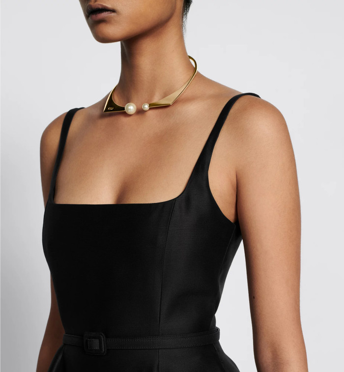 NIGO Dior Women's Spring/Summer Two-Tone Pearl Belt Flared High Street Solid Color Square Neck Mid-Length Halter Dresses Ngvp #nigo2157