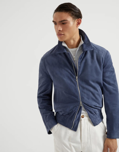 NIGO Brunello Cucinelli Men's Spring/Autumn Fashion Classic Solid Color Lapel Zipper Long Sleeve Suede Pilot Jacket #nigo78284