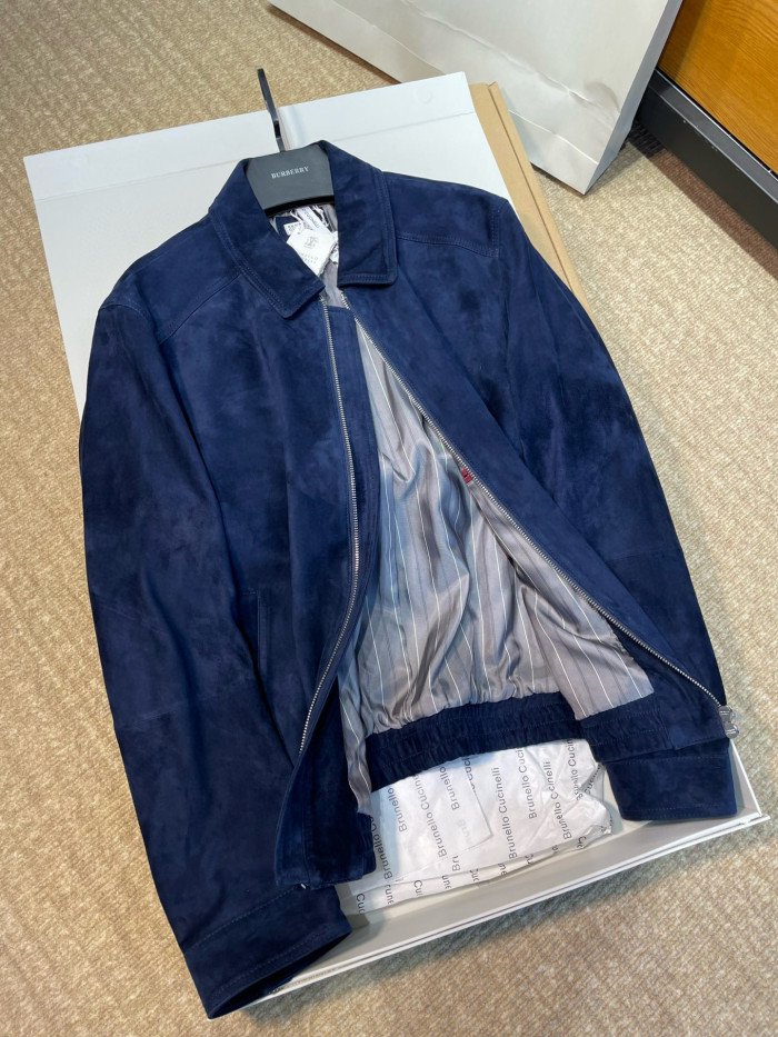 NIGO Brunello Cucinelli Men's Spring/Autumn Fashion Classic Solid Color Lapel Zipper Long Sleeve Suede Pilot Jacket #nigo78284