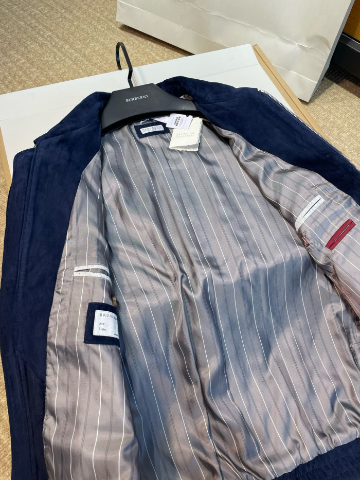 NIGO Brunello Cucinelli Men's Spring/Autumn Fashion Classic Solid Color Lapel Zipper Long Sleeve Suede Pilot Jacket #nigo78284