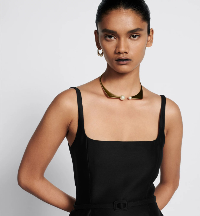 NIGO Dior Women's Spring/Summer Two-Tone Pearl Belt Flared High Street Solid Color Square Neck Mid-Length Halter Dresses Ngvp #nigo2157