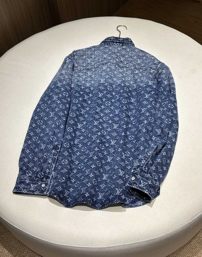 NIGO Louis Vuitton Men's And Women's Spring/Summer Fashion Casual Denim Washed Vintage Loose Print Shirt #nigo78311