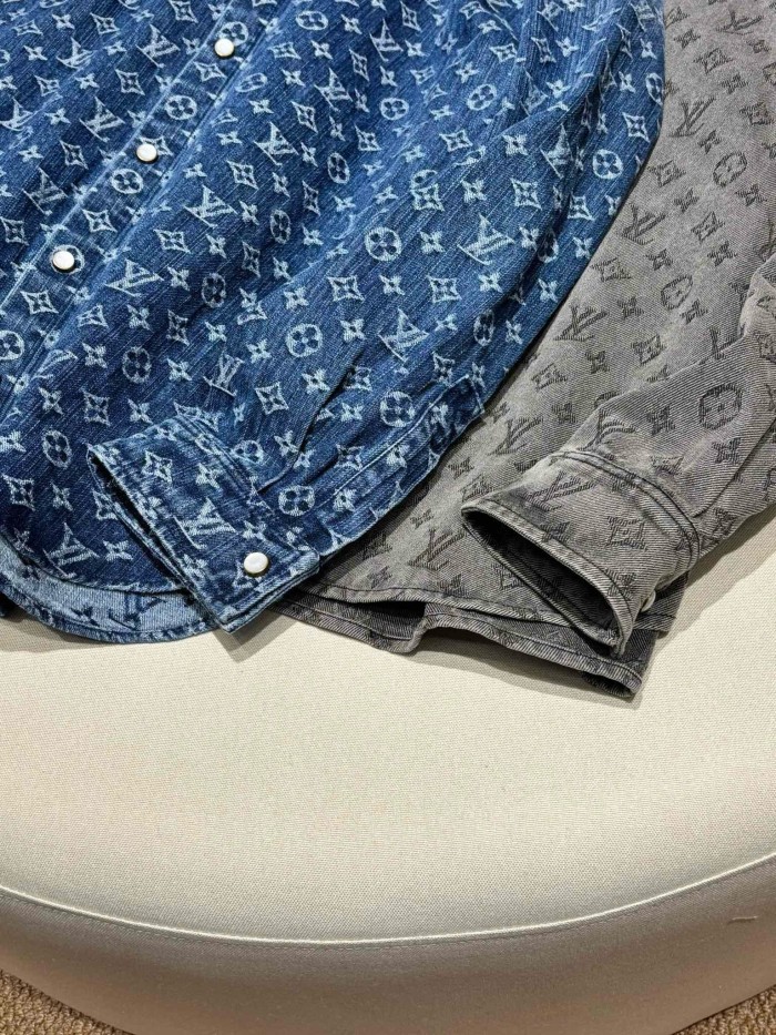 NIGO Louis Vuitton Men's And Women's Spring/Summer Fashion Casual Denim Washed Vintage Loose Print Shirt #nigo78311