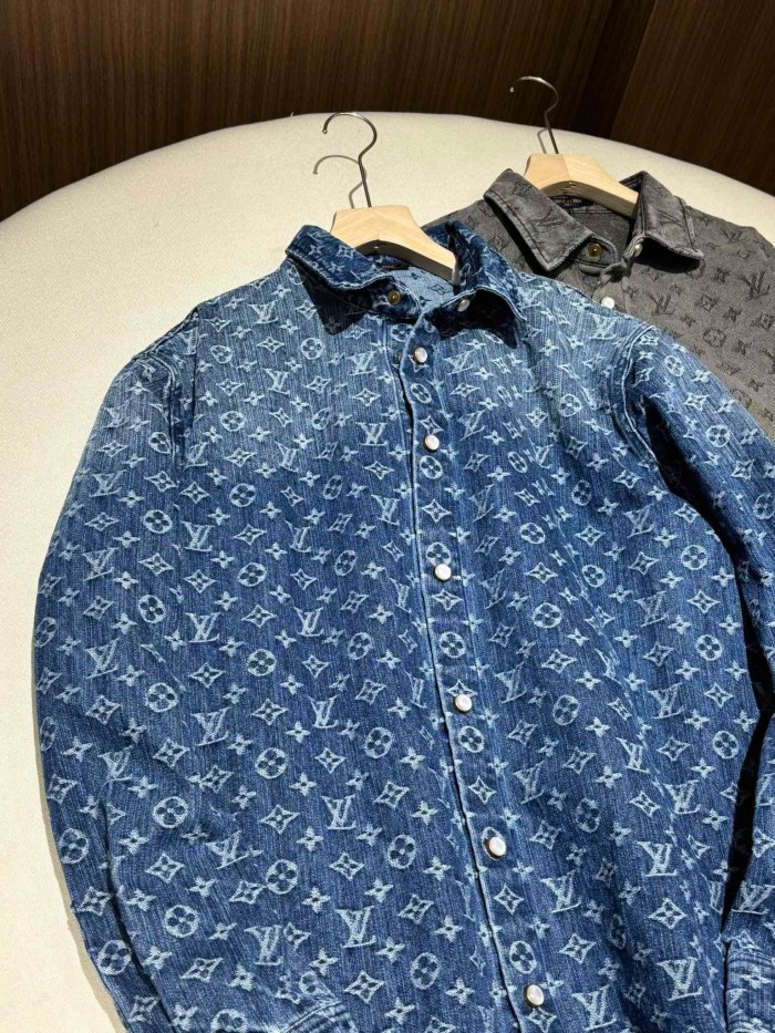 NIGO Louis Vuitton Men's And Women's Spring/Summer Fashion Casual Denim Washed Vintage Loose Print Shirt #nigo78311