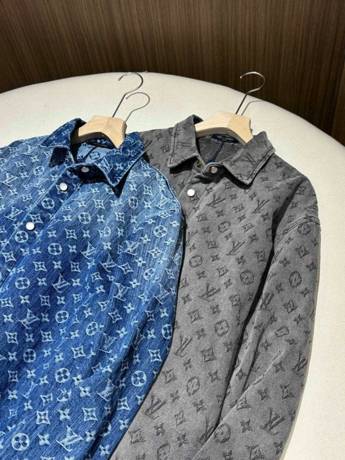 NIGO Louis Vuitton Men's And Women's Spring/Summer Fashion Casual Denim Washed Vintage Loose Print Shirt #nigo78311