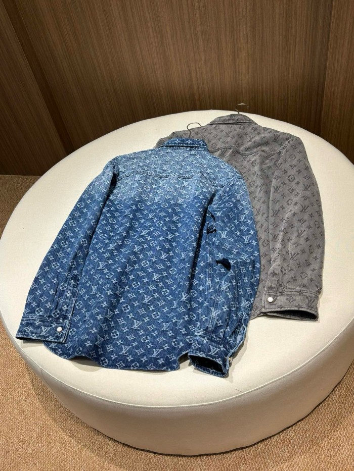 NIGO Louis Vuitton Men's And Women's Spring/Summer Fashion Casual Denim Washed Vintage Loose Print Shirt #nigo78311