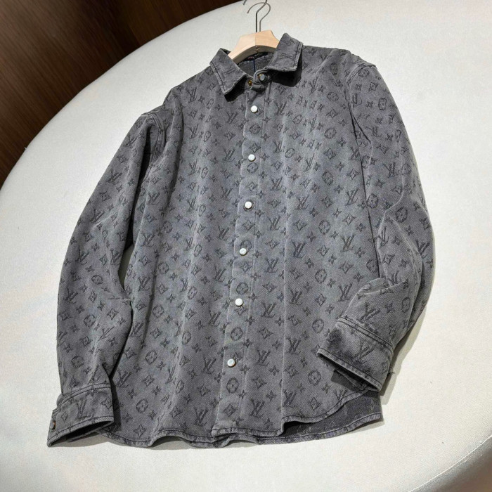 NIGO Louis Vuitton Men's And Women's Spring/Summer Fashion Casual Denim Washed Vintage Loose Print Shirt #nigo78311