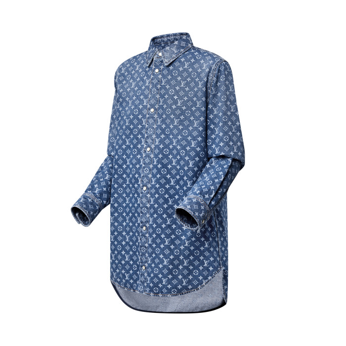 NIGO Louis Vuitton Men's And Women's Spring/Summer Fashion Casual Denim Washed Vintage Loose Print Shirt #nigo78311