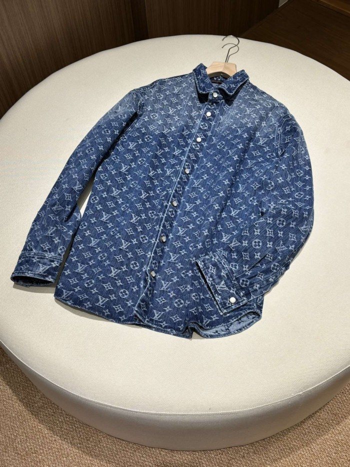 NIGO Louis Vuitton Men's And Women's Spring/Summer Fashion Casual Denim Washed Vintage Loose Print Shirt #nigo78311