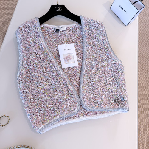 NIGO Chanel Women's Spring/Autumn Sequin Rhinestone Trim Logo Cardigan Solid Color Sleeveless Vest Ngvp #nigo2267