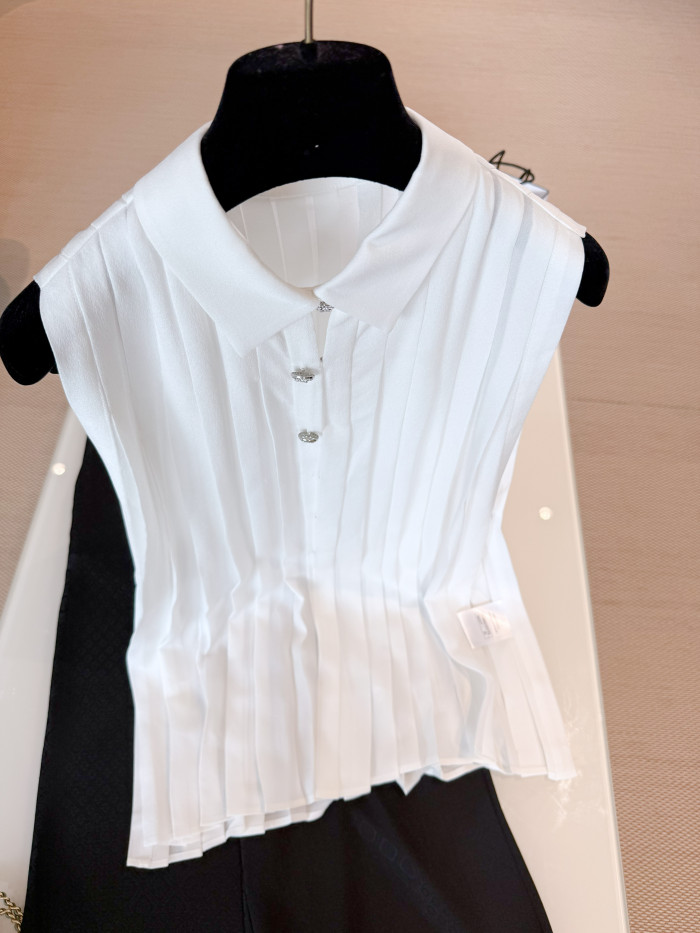NIGO Chanel Women's Spring/Summer Cape Silk Slit Rhinestone Button Top Solid Color Lapel Sleeveless Shirt Ngvp #nigo2273