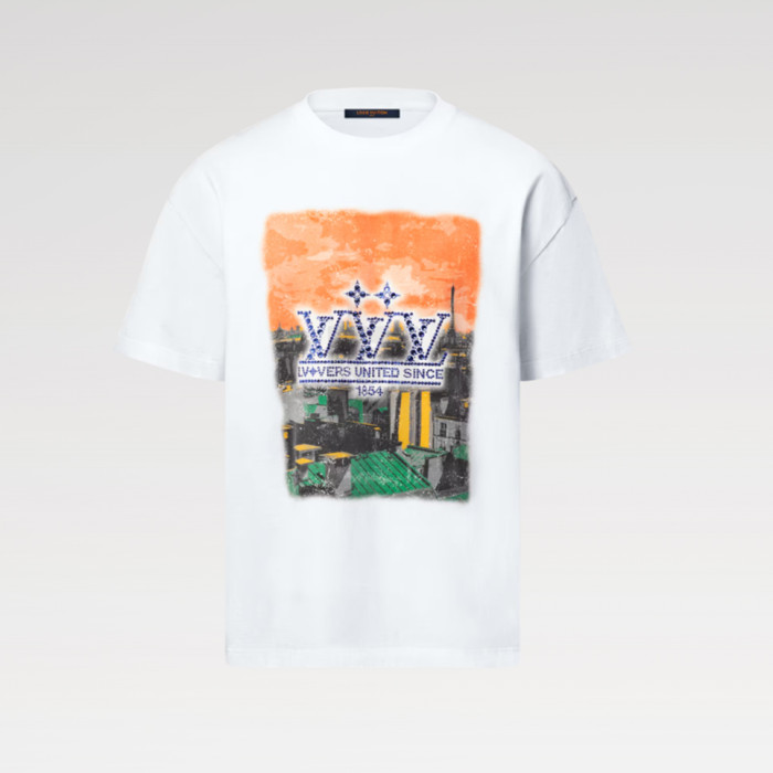 NIGO Louis Vuitton Men's Summer High Street Rhinestone Printed Solid Color Round Neck Cotton Straight Short Sleeve T-Shirt #nigo81481