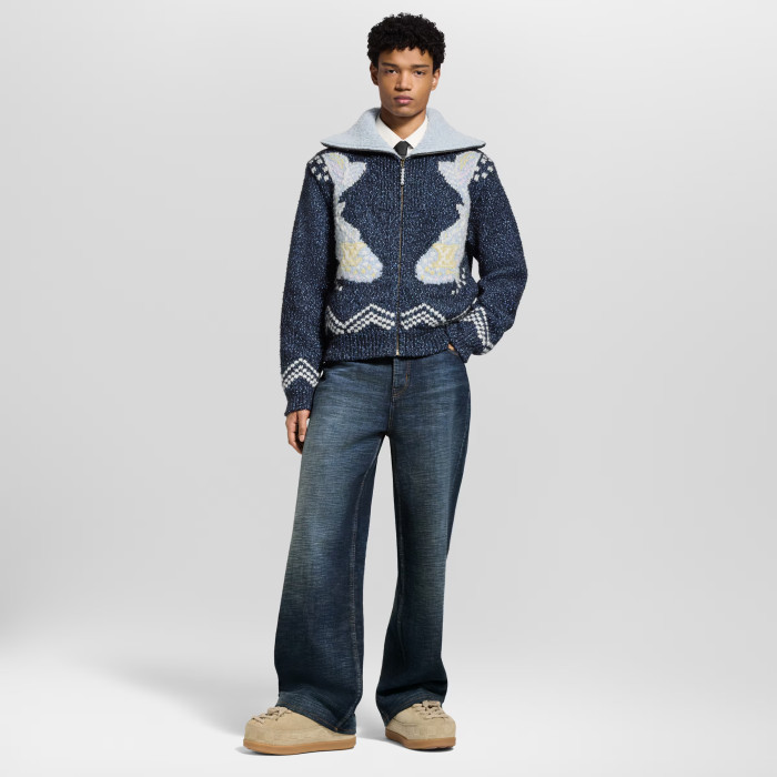 NIGO Louis Vuitton Men's Autumn/Winter Letter Print Color Block Collar Long Sleeve Knitted Sweater Zipper Knitted Waistcoat Jacket #nigo81474