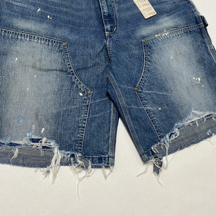 NIGO Saint Michael Men's And Women's Summer Distressed Vintage Loose-Fit Denim Shorts Solid Color Straight Leg Splash Print Hem Ripped Shorts Ngvp #nigo2275