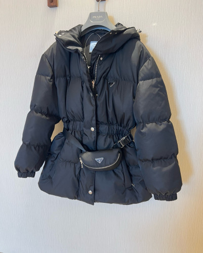 NIGO Prada Women's Autumn/Winter Single-Breasted Nylon Belt Long-Sleeved Solid Color Hooded Puffer Down Jacket Ngvp #nigo81482