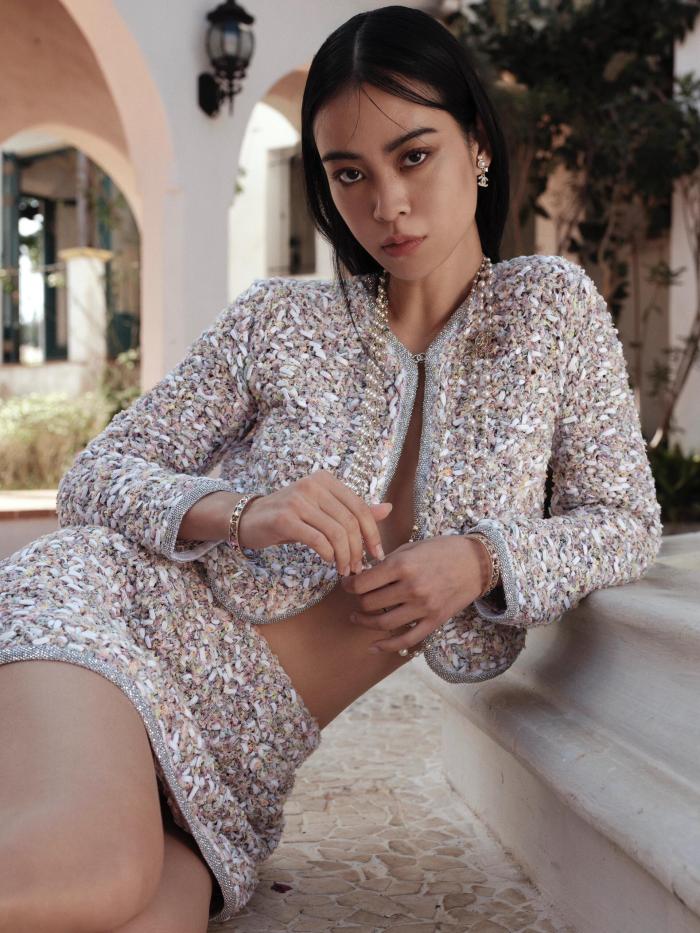 NIGO Chanel Women's Spring/Autumn Round Neck Rhinestone Trim Color Block Long Sleeve Cardigan Jacket Casual Tweed Stretch Skirt Ngvp #nigo2274