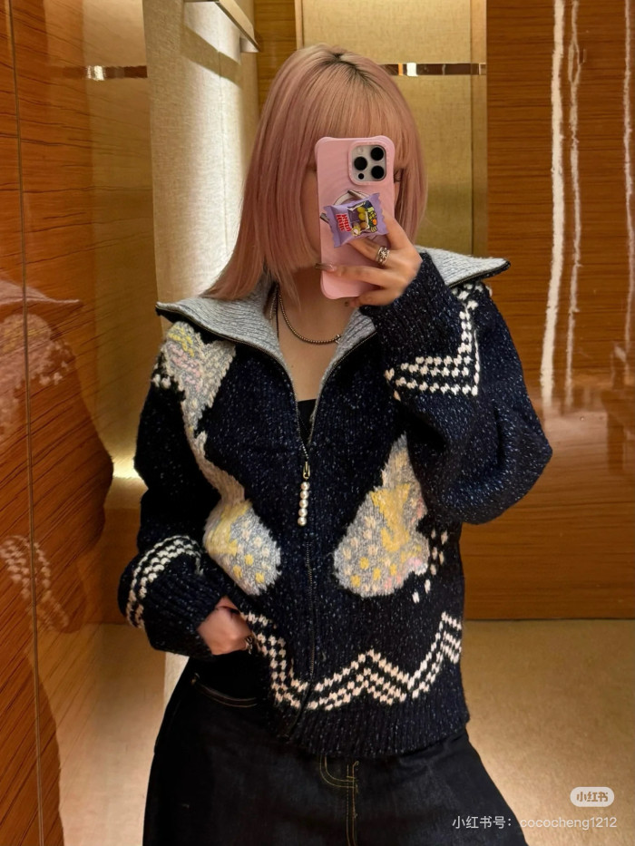 NIGO Louis Vuitton Men's Autumn/Winter Letter Print Color Block Collar Long Sleeve Knitted Sweater Zipper Knitted Waistcoat Jacket #nigo81474