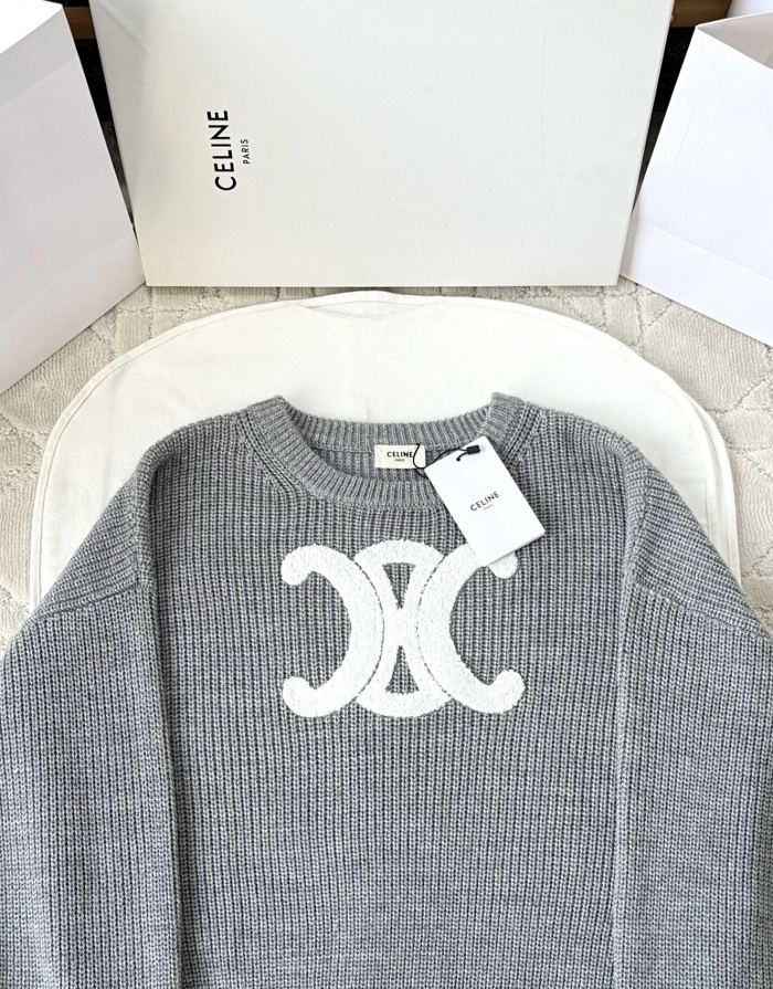 NIGO Celine Women's Spring/autumn Fashion Casual Solid Color Loose Logo Knitted Sweater With Round Neck Pullover Sweater #nigo78331