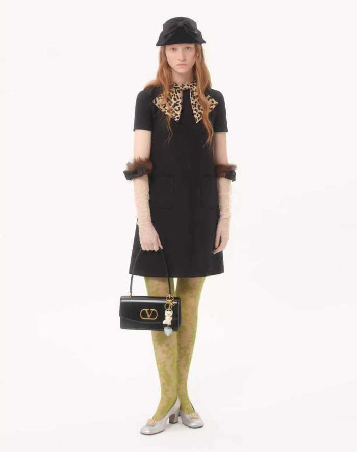NIGO Valentino Women's Leopard Print Bow Rhinestone Buckle Silk And Wool Summer Solid Color Crepe Couture Short Dresses Ngvp #nigo2279