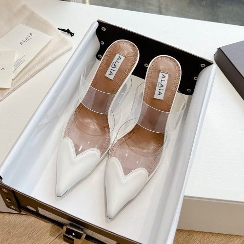 NIGO Alaia Women's Summer Fashion Elegant Pointed Toe Heart Shaped Mule Stiletto Leather Sole High Heels #nigo78328