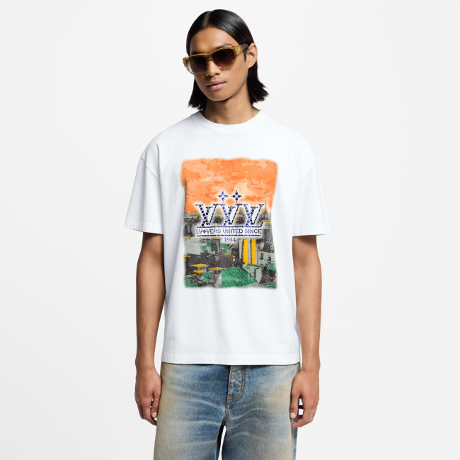 NIGO Louis Vuitton Men's Summer High Street Rhinestone Printed Solid Color Round Neck Cotton Straight Short Sleeve T-Shirt #nigo81481