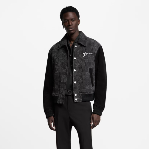 NIGO Louis Vuitton Men's Spring/Autumn Mixed Leather Jacket Checkered Solid Color Baseball Collar Long Sleeve Waistcoat Jacket #nigo81478