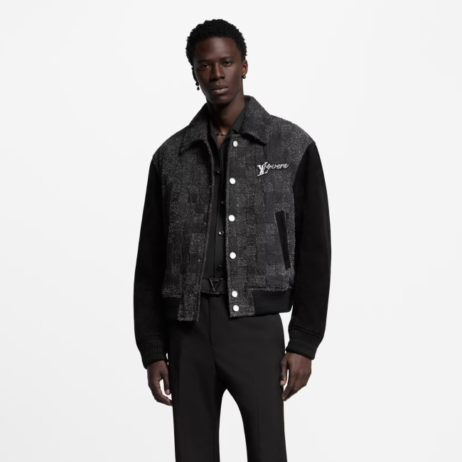 NIGO Louis Vuitton Men's Spring/Autumn Mixed Leather Jacket Checkered Solid Color Baseball Collar Long Sleeve Waistcoat Jacket #nigo81478