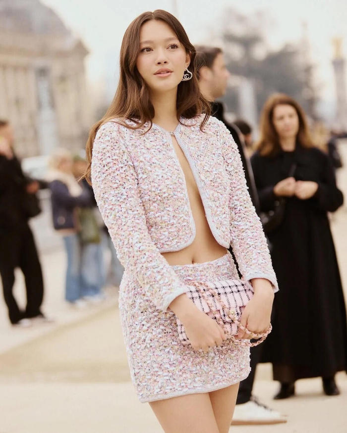 NIGO Chanel Women's Spring/Autumn Round Neck Rhinestone Trim Color Block Long Sleeve Cardigan Jacket Casual Tweed Stretch Skirt Ngvp #nigo2274