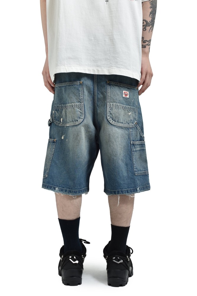 NIGO Saint Michael Men's And Women's Summer Distressed Vintage Loose-Fit Denim Shorts Solid Color Straight Leg Splash Print Hem Ripped Shorts Ngvp #nigo2275
