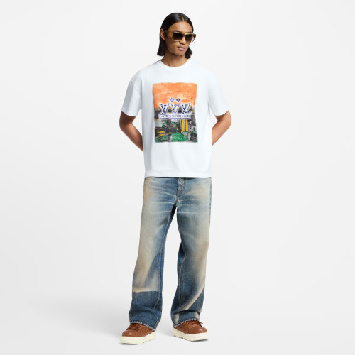 NIGO Louis Vuitton Men's Summer High Street Rhinestone Printed Solid Color Round Neck Cotton Straight Short Sleeve T-Shirt #nigo81481