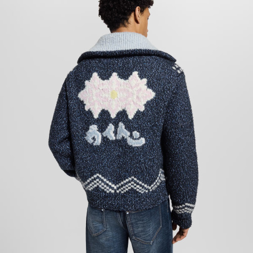NIGO Louis Vuitton Men's Autumn/Winter Letter Print Color Block Collar Long Sleeve Knitted Sweater Zipper Knitted Waistcoat Jacket #nigo81474