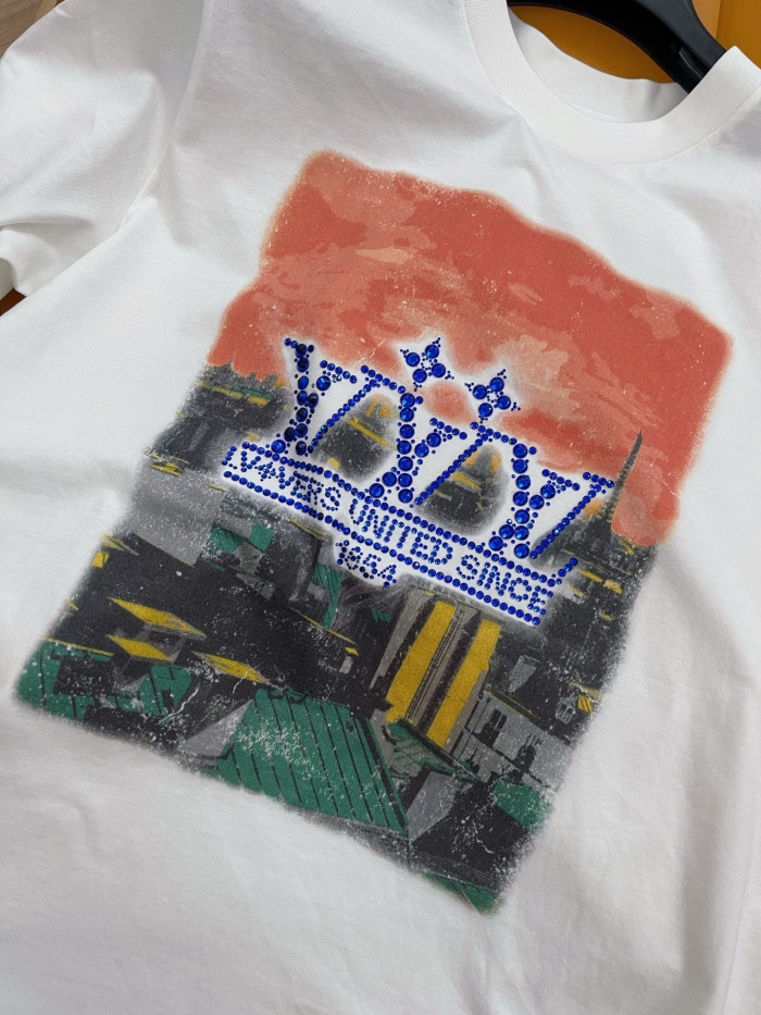 NIGO Louis Vuitton Men's Summer High Street Rhinestone Printed Solid Color Round Neck Cotton Straight Short Sleeve T-Shirt #nigo81481