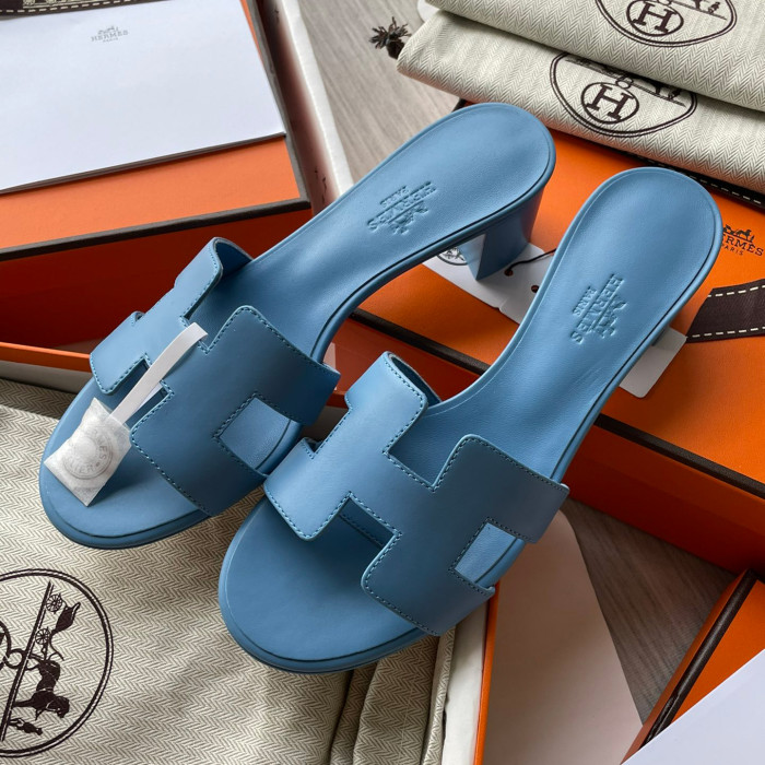 NIGO Hermes Oran Sandal Women's Summer Fashion Casual Solid Color Leather Slip On Sandals  Mid Heel And Flat Shoes #nigo78338