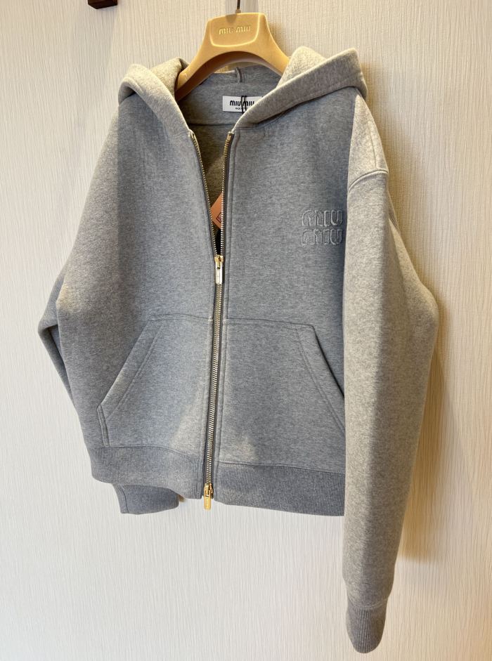 NIGO MiuMiu Women's Spring/Autumn Hooded Zipper Logo Cotton Fitted Solid Color Long Sleeve Baseball Jacket #nigo96516