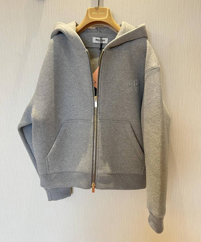 NIGO MiuMiu Women's Spring/Autumn Hooded Zipper Logo Cotton Fitted Solid Color Long Sleeve Baseball Jacket #nigo96516