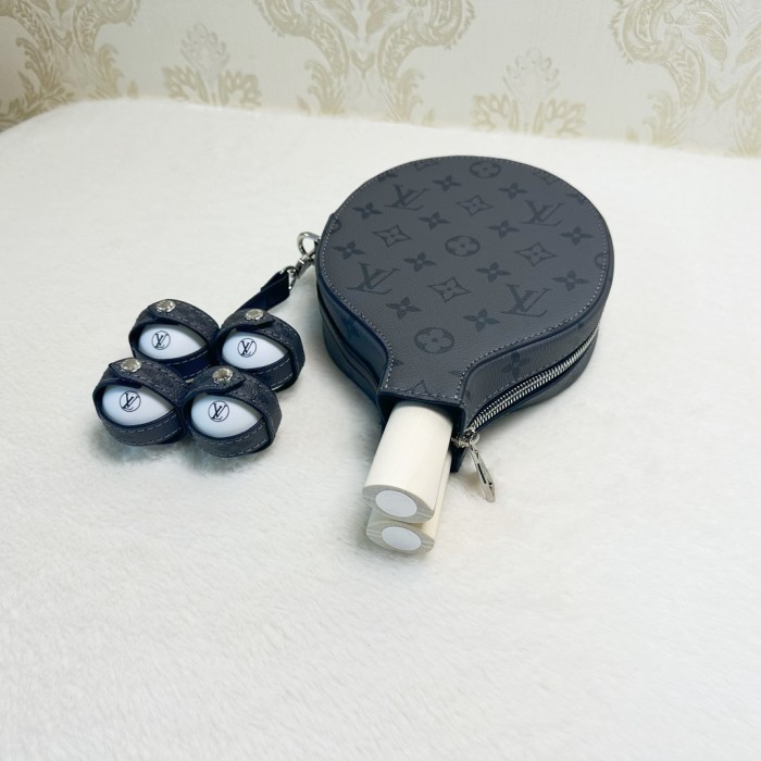 NIGO Louis Vuitton Men's And Women's Solid Color Vintage Portable Zippered Table Tennis Racket Bag Set Includes One Racket Cover, One Ball Cover, One Pair Of Solid Wood Rackets, Four Table Tennis Balls, And A Gift Box Accessories #nigo81486
