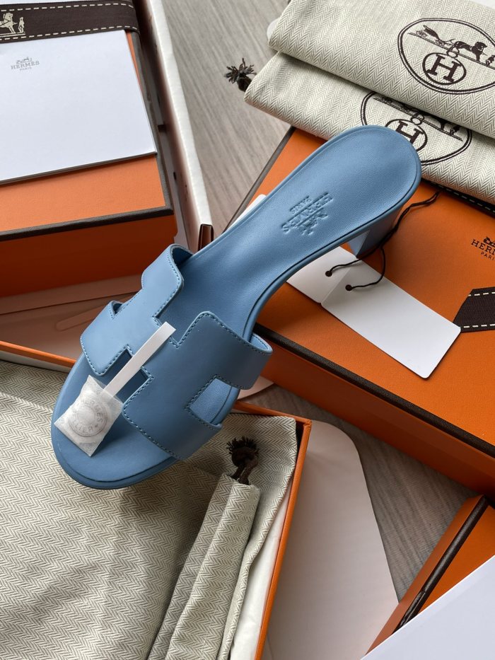 NIGO Hermes Oran Sandal Women's Summer Fashion Casual Solid Color Leather Slip On Sandals  Mid Heel And Flat Shoes #nigo78338