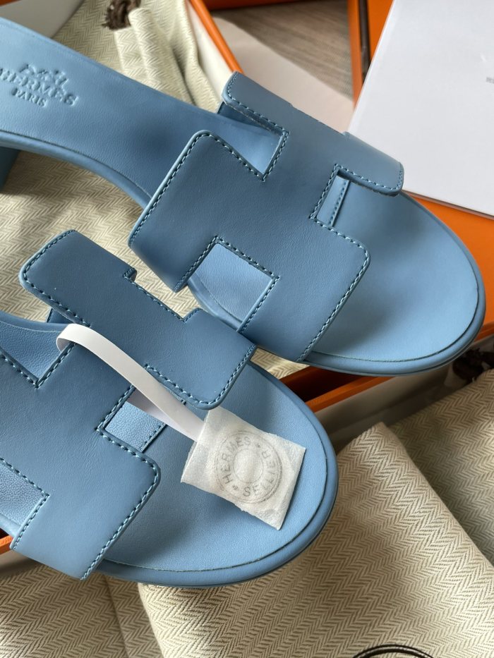 NIGO Hermes Oran Sandal Women's Summer Fashion Casual Solid Color Leather Slip On Sandals  Mid Heel And Flat Shoes #nigo78338