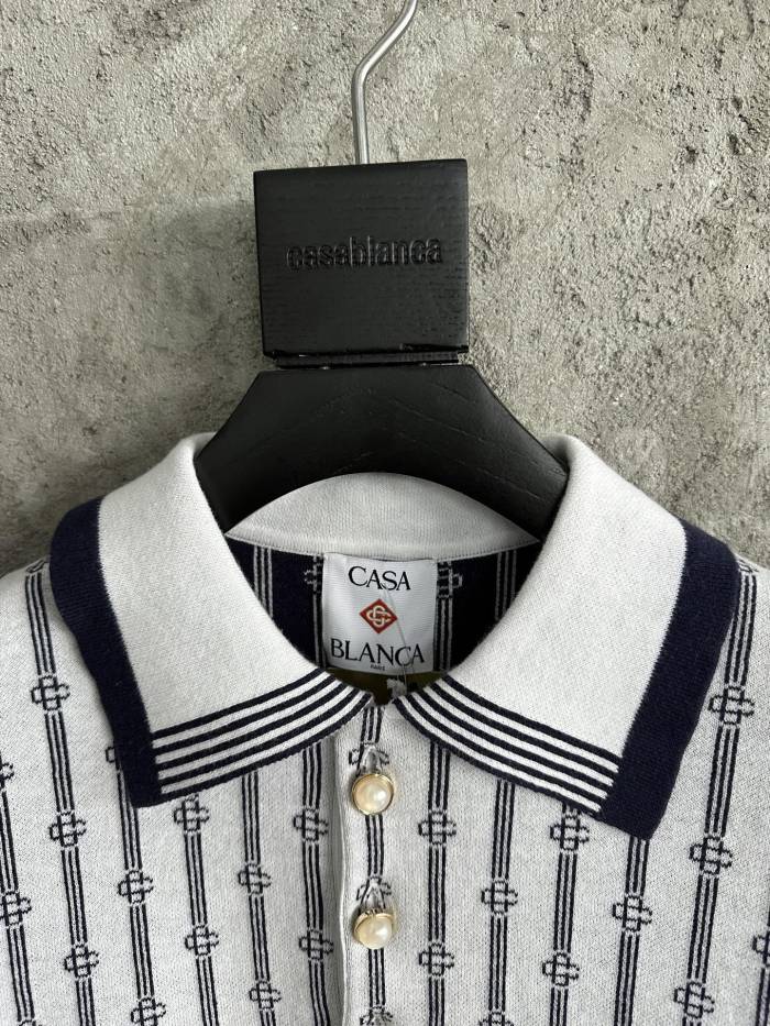 NIGO Casablanca Men's And Women's Summer Fashion Casual Collared Letter Combination Striped Knitted Polo Shirt Short Sleeved T-Shirt #nigo78332