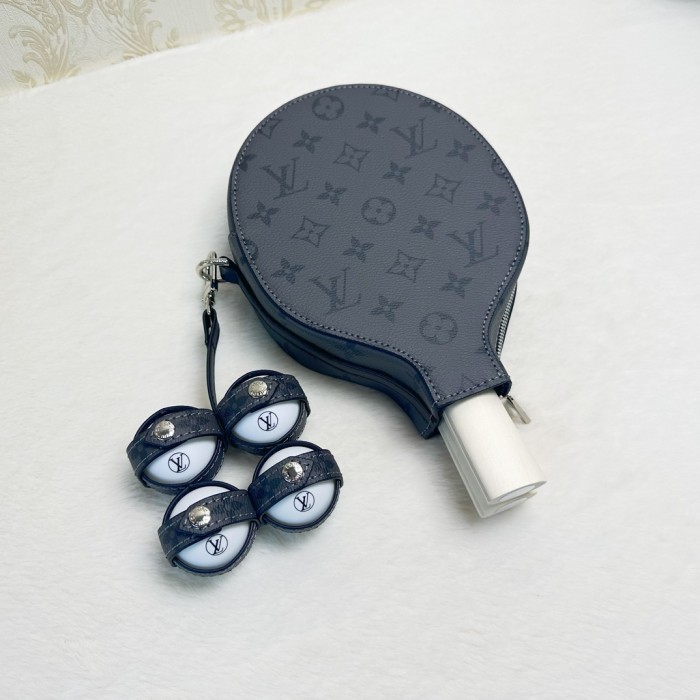 NIGO Louis Vuitton Men's And Women's Solid Color Vintage Portable Zippered Table Tennis Racket Bag Set Includes One Racket Cover, One Ball Cover, One Pair Of Solid Wood Rackets, Four Table Tennis Balls, And A Gift Box Accessories #nigo81486