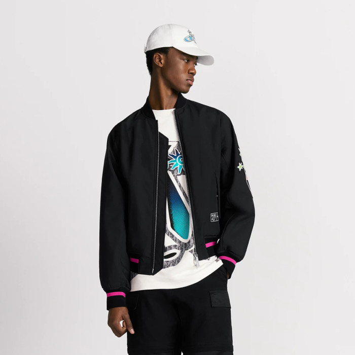 NIGO Dior And Lewis Hamilton Men's Spring/Autumn Fashion Casual Ribbed Collar Two Way Zipper Side Pocket Long Sleeve Pilot Baseball Jacket Short Jacket #nigo78334