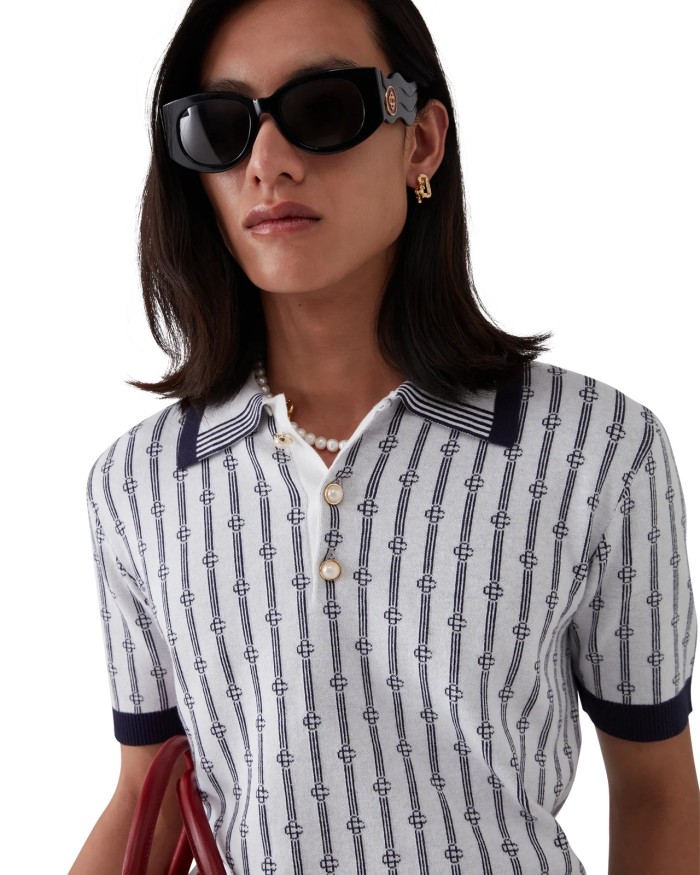 NIGO Casablanca Men's And Women's Summer Fashion Casual Collared Letter Combination Striped Knitted Polo Shirt Short Sleeved T-Shirt #nigo78332