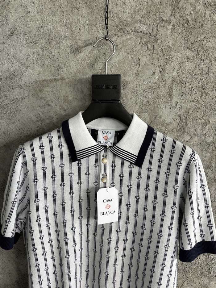 NIGO Casablanca Men's And Women's Summer Fashion Casual Collared Letter Combination Striped Knitted Polo Shirt Short Sleeved T-Shirt #nigo78332